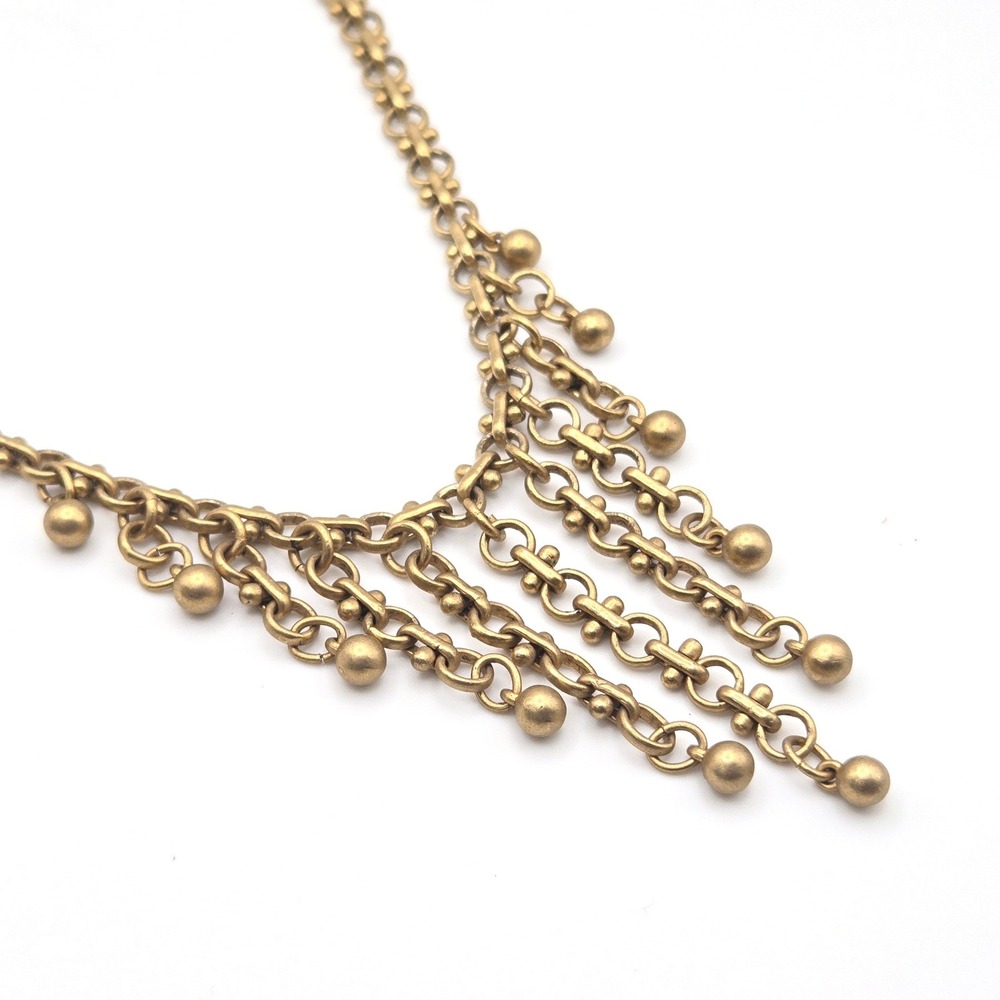 Vintage Signed Avon Burnished Goldtone Fringe Necklace Unique Pattern Chain